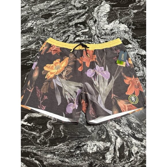 Roark Shorey  16” Elastic Waist Trunks Black Far East Flora Mens M NWT RB470 $66 - Picture 1 of 8